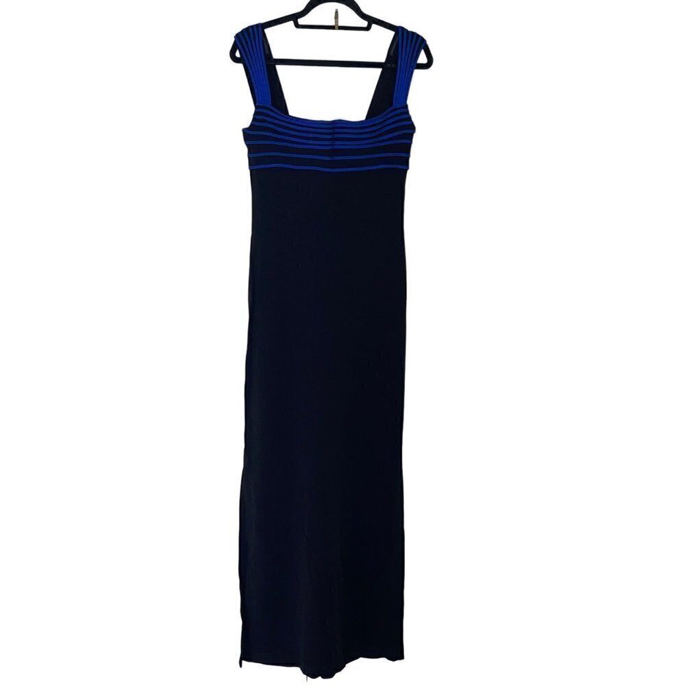 Tadashi Vintage Womens Maxi Dress Gown Size Large Black Royal Blue New